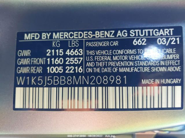 W1K5J5BB8MN208981 Mercedes-Benz Cla Amg Cla 35