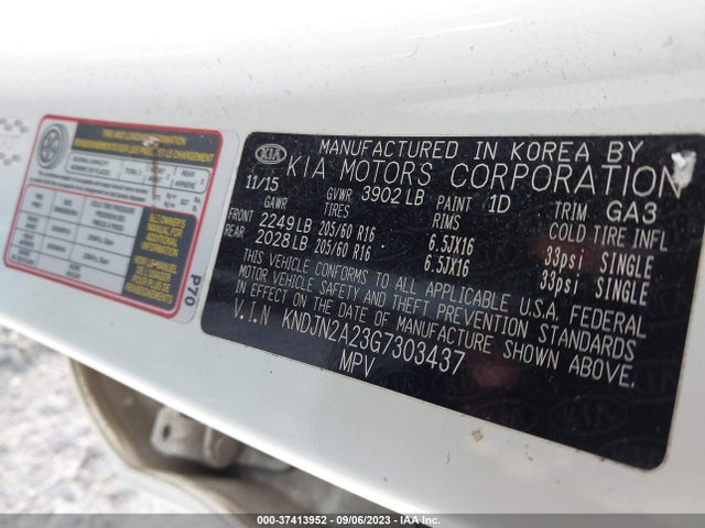 KIA Soul Base 2016 KNDJN2A23G7303437 Image 9