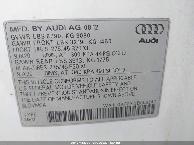 2013 AUDI Q7 3.0T PREMIUM PLUS VIN: WA1LGAFEXDD003241