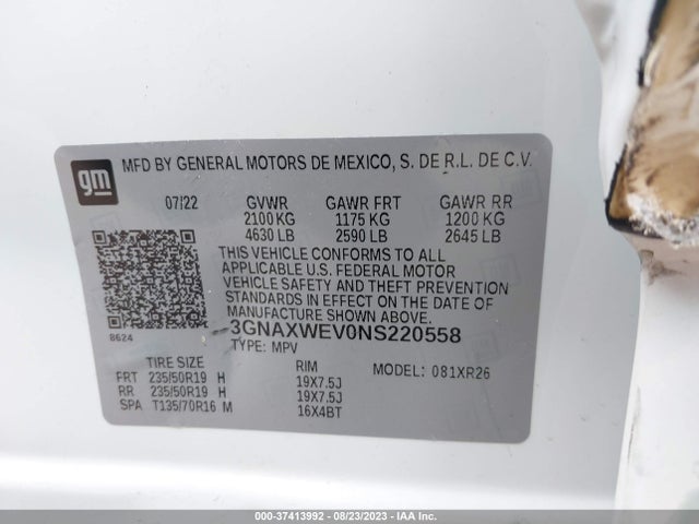 2022 CHEVROLET EQUINOX RS VIN: 3GNAXWEV0NS220558