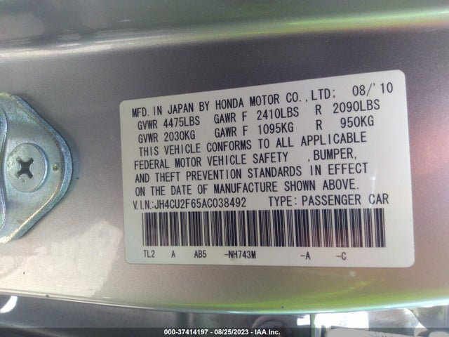 2010 ACURA TSX VIN: JH4CU2F65AC038492