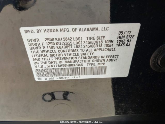 5FNYF6H56HB037345 Honda Pilot Ex-l