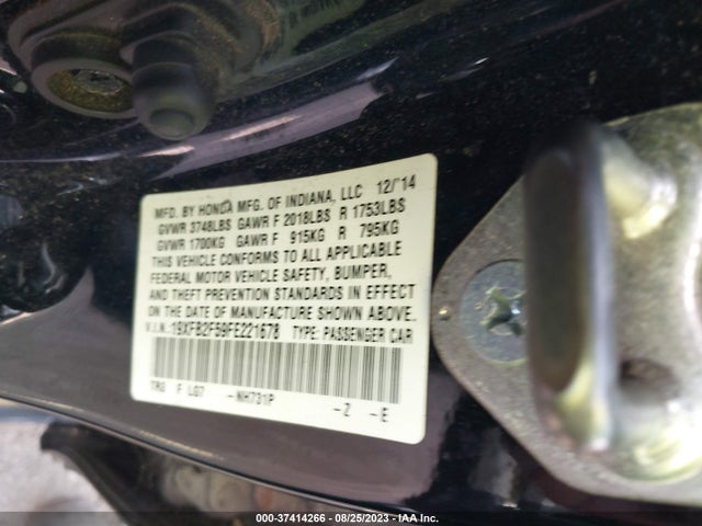 Honda Civic Sedan Lx 2015 19XFB2F59FE221678 Image 9