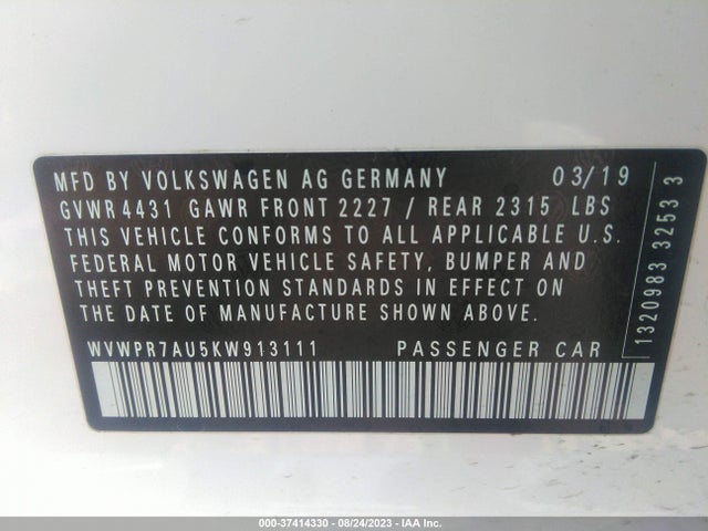 WVWPR7AU5KW913111 Volkswagen E-golf Sel Premium