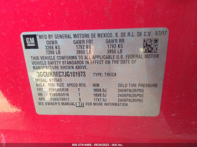 Chevrolet Silverado 1500 Lt 2018 3GCUKREC7JG101973 Image 9