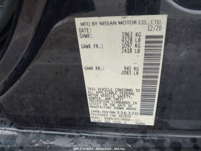 1N4BL4DV3MN336320 Nissan Altima 2.5 Sv