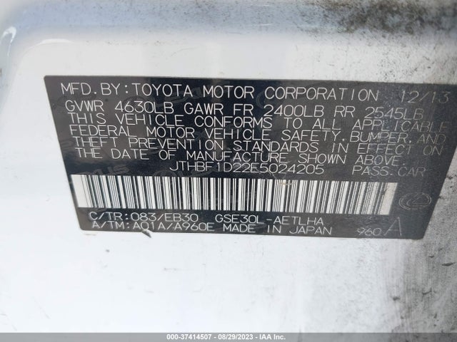 Lexus IS 250 2014 JTHBF1D22E5024205 Image 9