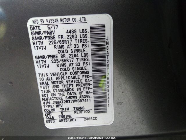 JN8AT2MT7HW397411 Nissan ROGUE SV