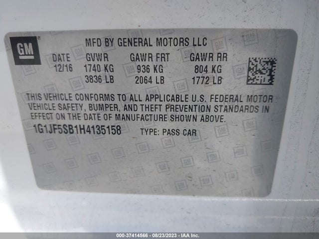 Chevrolet Sonic Premier 2017 1G1JF5SB1H4135158 Image 9
