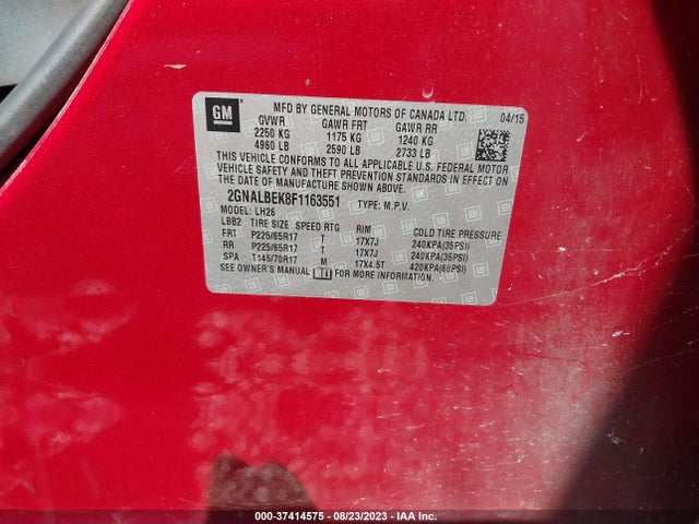 Chevrolet EQUINOX LT 2015 2GNALBEK8F1163551 Image 10