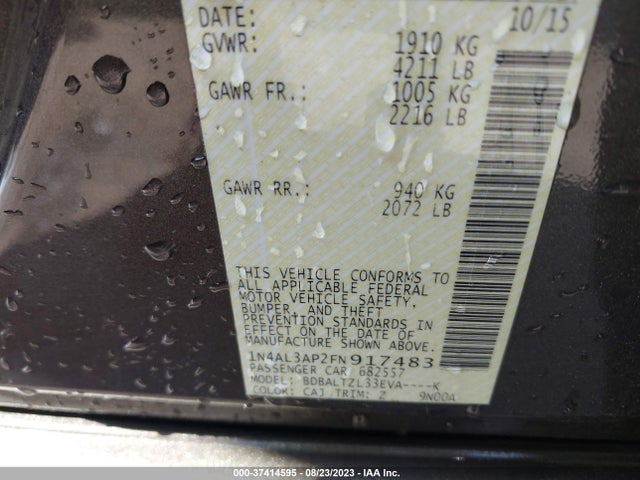 Nissan Altima 2.5 Sl 2015 1N4AL3AP2FN917483 Image 9
