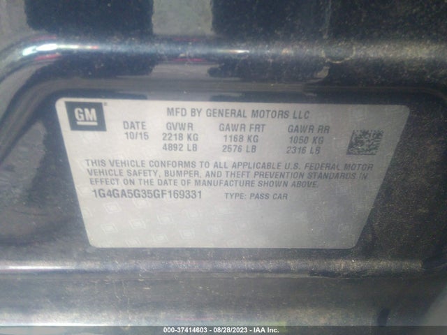 2016 BUICK LACROSSE BASE VIN: 1G4GA5G35GF169331