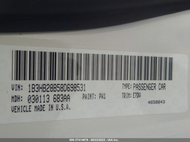 2008 DODGE CALIBER SE VIN: 1B3HB28B58D698531