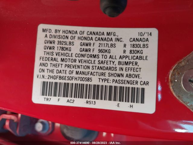 2HGFB6E50FH700585 Honda Civic Sedan Si