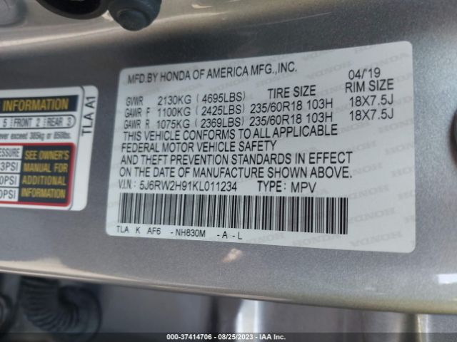 5J6RW2H91KL011234 Honda Cr-v Touring