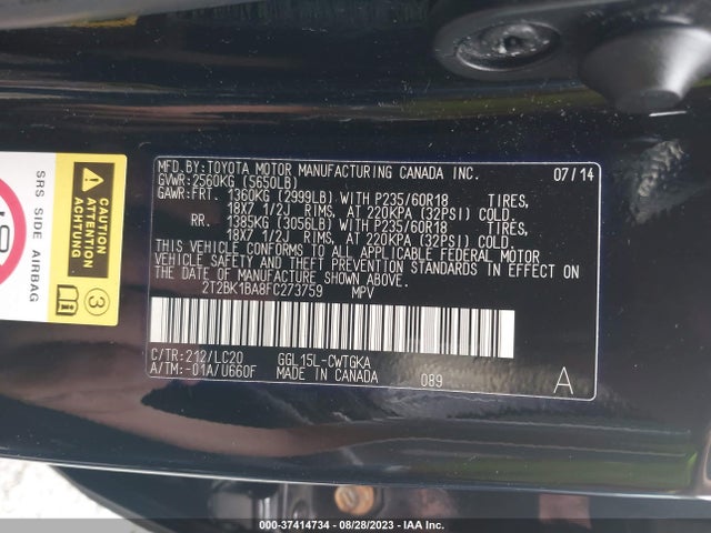 2T2BK1BA8FC273759 Lexus RX 350