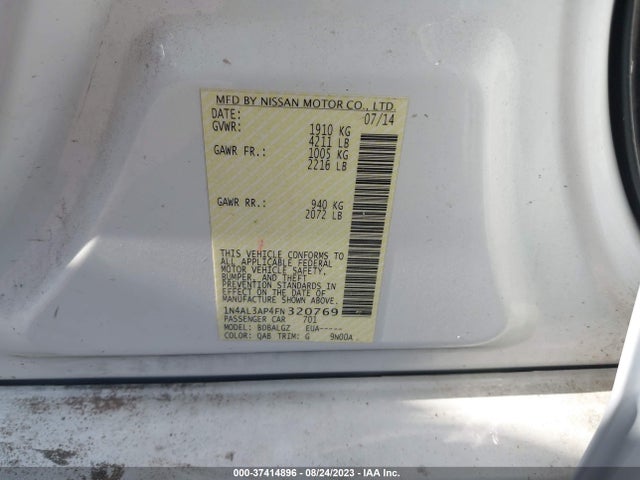 2015 NISSAN ALTIMA 2.5 SL/2.5 SV/2.5/2.5 S VIN: 1N4AL3AP4FN320769