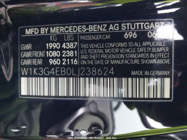 W1K3G4EB0LJ238624 Mercedes-Benz A-class A 220