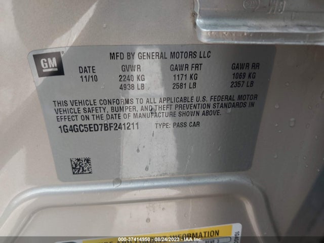 Продаж на аукціоні авто 2011 Buick Lacrosse Cxl, vin: 1G4GC5ED7BF241211, номер лоту: 37414950