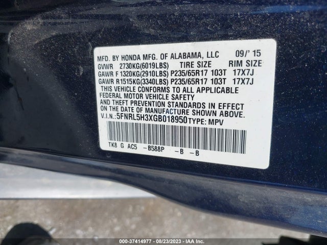 Honda ODYSSEY SE 2016 5FNRL5H3XGB018950 Image 15
