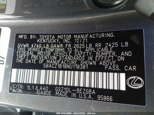 2022 Lexus ES, VIN: 58ACZ1B18NU118381
