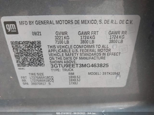 3GTU9EET3MG463825 GMC Sierra 1500 At4
