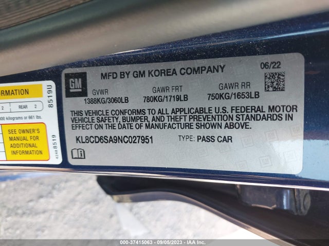 Chevrolet Spark Fwd 1lt Automatic 2022 KL8CD6SA9NC027951 Image 9