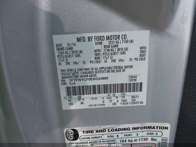 1FTFW1CF0EKD43885 Ford F-150 Xl/stx/xlt/fx2/lariat