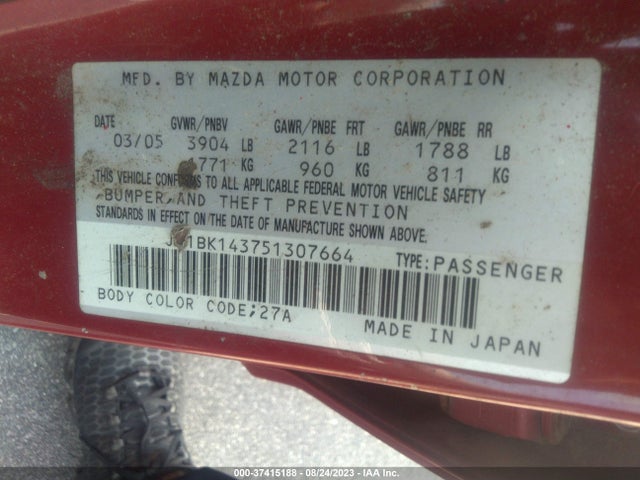 2005 MAZDA MAZDA3 S VIN: JM1BK143751307664