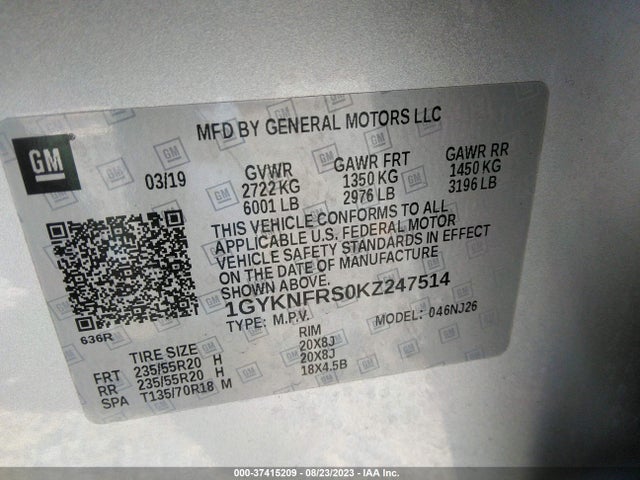 1GYKNFRS0KZ247514 Cadillac Xt5 Premium Luxury Awd