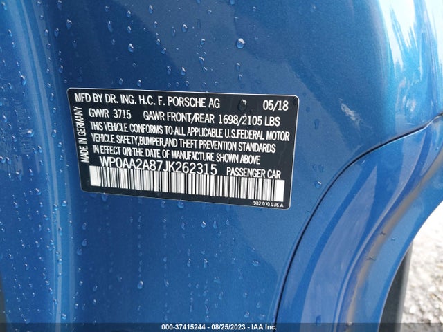 WP0AA2A87JK262315 Porsche 718 Cayman