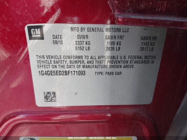 2011 BUICK LACROSSE CXS VIN: 1G4GE5ED2BF171093