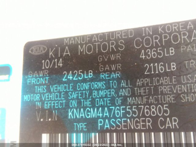 KNAGM4A76F5576805 KIA Optima Lx