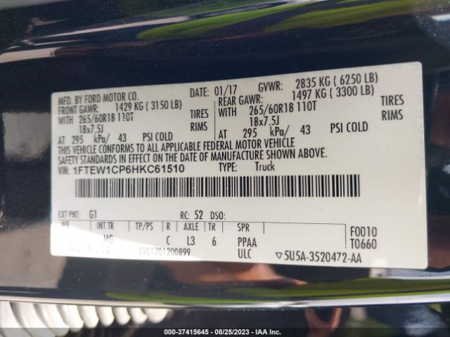 1FTEW1CP6HKC61510 Ford F-150 Xl/xlt/lariat