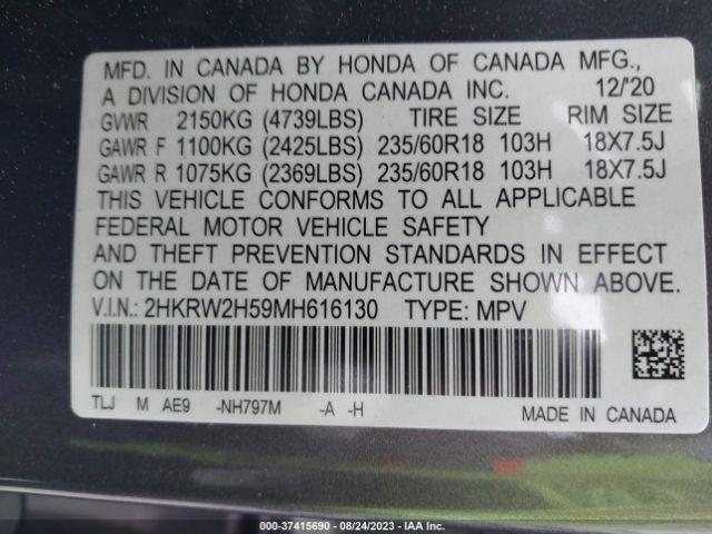 2HKRW2H59MH616130 Honda CR-V EX