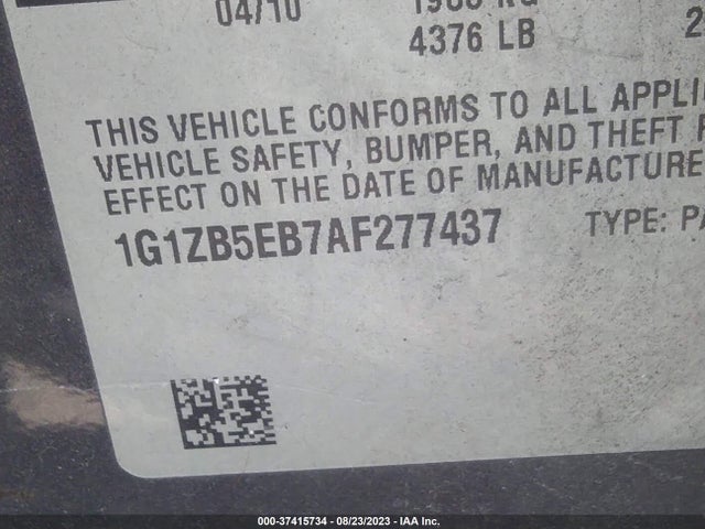 2010 CHEVROLET MALIBU LS W/1LS VIN: 1G1ZB5EB7AF277437