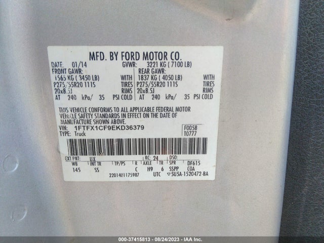 2014 FORD F-150 XL/XLT/STX/FX2/LARIAT VIN: 1FTFX1CF9EKD36379