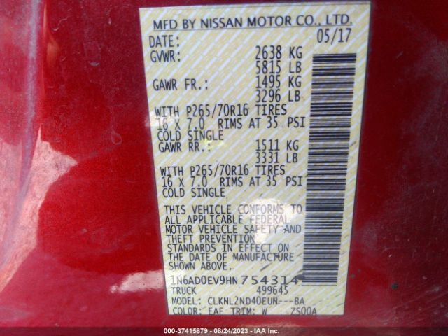 1N6AD0EV9HN754314 Nissan Frontier Sv V6