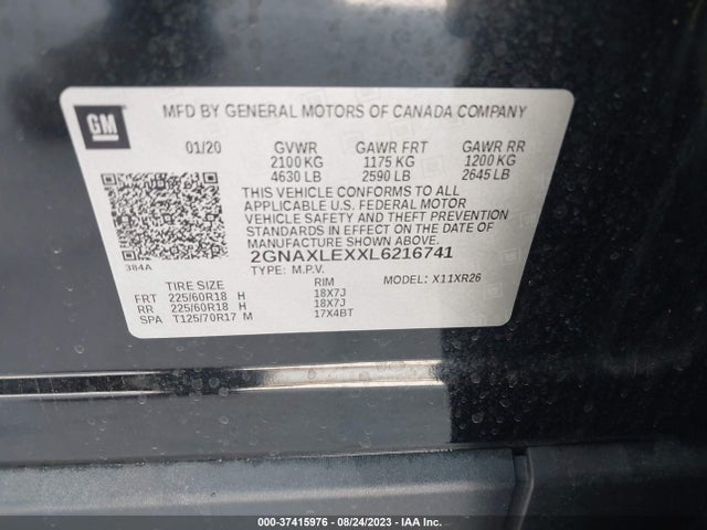 Chevrolet EQUINOX LT 2020 2GNAXLEXXL6216741 Image 9