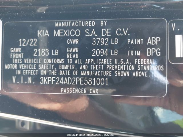3KPF24AD2PE581001 KIA Forte Lxs
