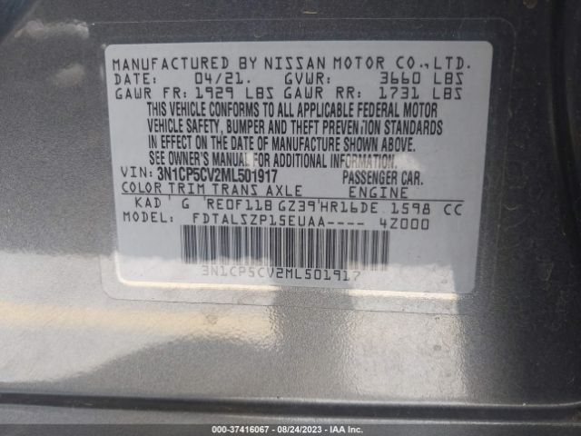 3N1CP5CV2ML501917 Nissan KICKS SV