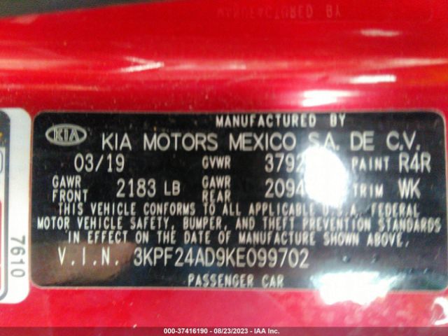 3KPF24AD9KE099702 KIA Forte Lxs