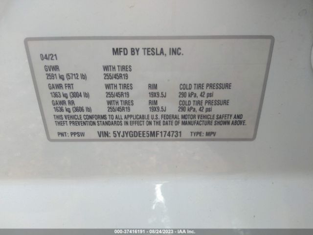 5YJYGDEE5MF174731 Tesla Model Y Long Range