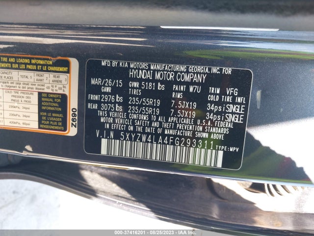 2015 HYUNDAI SANTA FE SPORT VIN: 5XYZW4LA4FG293311