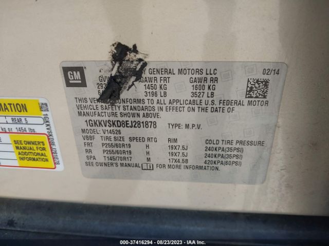 1GKKVSKD8EJ281878 GMC ACADIA SLT