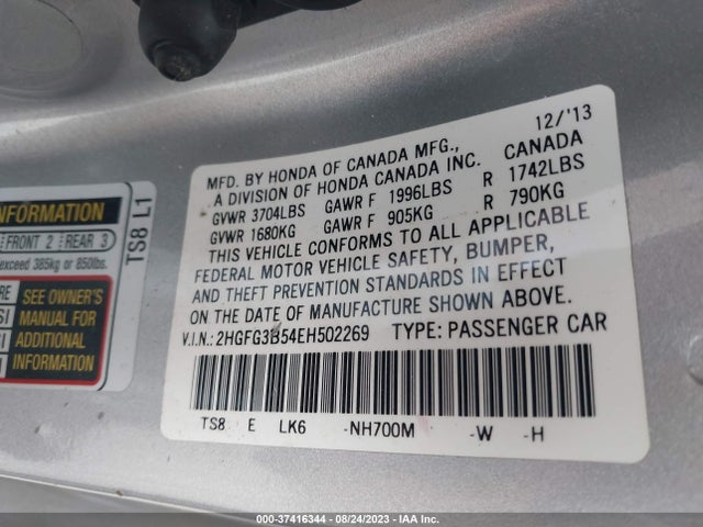 Honda Civic Coupe Lx 2014 2HGFG3B54EH502269 Image 9