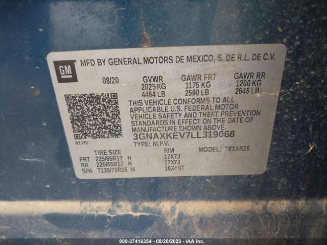 3GNAXKEV7LL319068 Chevrolet Equinox Fwd Lt 1.5l Turbo