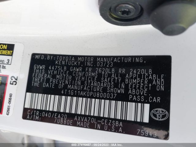 4T1G11AK0PU800037 Toyota Camry Se/se Nightshade