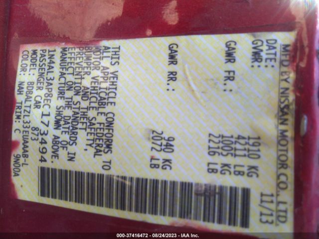 1N4AL3AP8EC173494 Nissan Altima 2.5 Sv