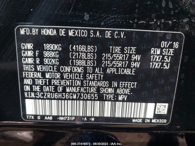 Honda HR-V LX 2016 3CZRU6H36GM730655 Image 9